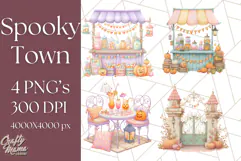 Pastel Halloween Town PNG Clipart, Spooky Shops & Homes Png Product Image 1