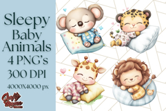 Sleeping Baby Animals PNG, Cozy Pajama Bedtime Clipart Png Product Image 1
