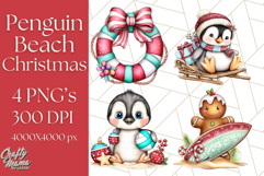 Christmas Penguins The Beach Clipart PNG, Tropical Holiday Product Image 1