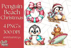 Christmas Penguins The Beach Clipart PNG, Tropical Holiday Product Image 1