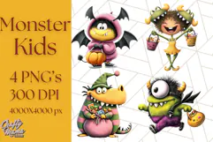 Monster Kids Clipart PNG, Cute Halloween Costume Art Product Image 1