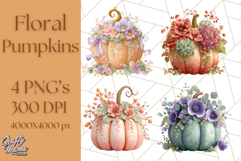 Pumpkin Clipart with Fall Flowers PNG Autumn Illustration Product Image 1