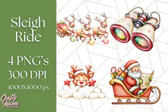 Santa Sleigh Ride Clipart PNG, Flying Reindeer Christmas Art Product Image 1