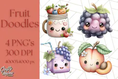 Fruit Doodles Clipart, Cute Cartoon Fruit PNG, Kawaii Food Product Image 1