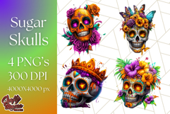 Bright Sugar Skull PNG Clipart, Halloween Colorful Skull Png Product Image 1