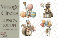 Vintage Carnival Animals Clipart PNG, Retro Circus Elements Product Image 1