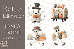 Retro Halloween Clipart Vintage PNG Graphics, 50s Holiday Product Image 1