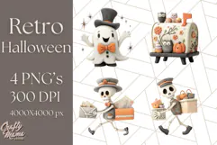 Retro Halloween Clipart Vintage PNG Graphics, 50s Holiday Product Image 1