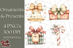 Vintage Christmas Ornaments and Presents PNG Holiday Clipart Product Image 1