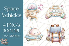 Kawaii Space Vehicles Clipart PNG, Cute Sci-Fi Tech Clip Art Product Image 1