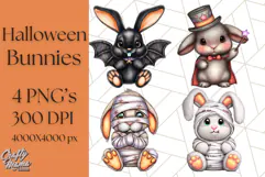 Halloween Bunny Clipart, Cute Bunnies in Costumes PNG Product Image 1