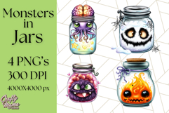 Halloween Monster Clipart PNG, Monsters in Jars, Spooky Png Product Image 1