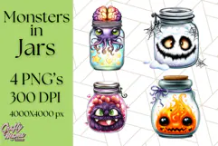 Halloween Monster Clipart PNG, Monsters in Jars, Spooky Png Product Image 1