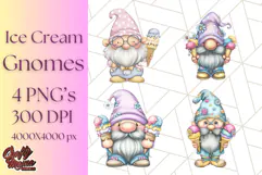 Ice Cream Gnome Clipart PNG Summer Dessert Art, Summer Gnome Product Image 1