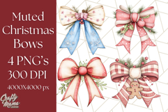 Muted Cozy Christmas Bows PNG Clipart, Winter Holiday Png Product Image 1