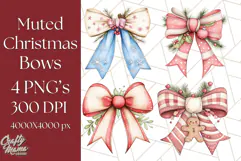 Muted Cozy Christmas Bows PNG Clipart, Winter Holiday Png Product Image 1