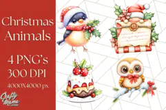 Vintage Christmas Clipart PNG, Cute Animals Holiday Elements Product Image 1