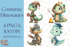 Dinosaur Costume Clipart, Cute Dinos in Halloween Outfits Product Image 1