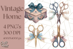 Vintage Cottagecore PNG Clipart, Phones Teacups Home Decor Product Image 1