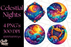 Whimsical Celestial Moon and Stars Clipart Constellation Png Product Image 1