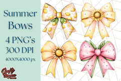 Watercolor Summer Bow Clipart PNG, Coquette Bright Bow Png Product Image 1