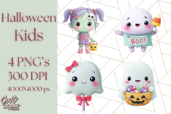 Kawaii Halloween Clipart Cute Kids and Candy Elements Png Product Image 1