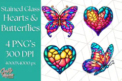Stained Glass Hearts and Butterflies Clipart PNG Product Image 1