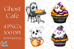 Ghost Café PNG Clipart, Cute Ghost Baristas Halloween Treats Product Image 1