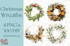 Christmas Wreath Clipart, Holiday Greenery PNG Illustrations Product Image 1