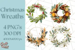 Christmas Wreath Clipart, Holiday Greenery PNG Illustrations Product Image 1