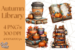 Autumn Library Clipart PNG, Cozy Fall Book Art Product Image 1