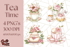 Pastel Tea Clip Art PNG with Sweets and Floral Accents Png Product Image 1