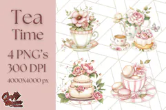 Pastel Tea Clip Art PNG with Sweets and Floral Accents Png Product Image 1