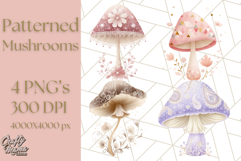 Dreamy Patterned Mushroom Clipart PNG, Forest Elements Png Product Image 1