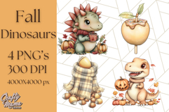Fall Dinosaur PNG Clipart with Autumn Elements, Cute Dino Product Image 1