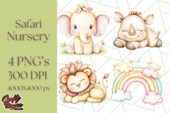 Pastel Safari Jungle Baby Animals PNG Clipart, Nursery Product Image 1
