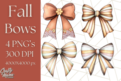 Fall Bow Clipart, Autumn Hair Bows PNG, Fall Ribbon Png Product Image 1