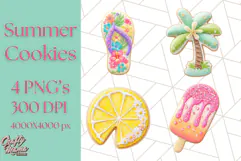 Summer Iced Cookie Clipart PNG, Cute Tropical Cookies Product Image 1