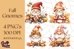Fall Gnome PNG Clipart, Cute Autumn Gnomes with Pumpkins Product Image 1