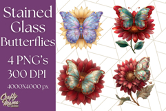 Stained Glass Butterfly and Sunflower PNG Clipart Product Image 1