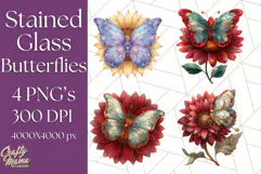 Stained Glass Butterfly and Sunflower PNG Clipart Product Image 1