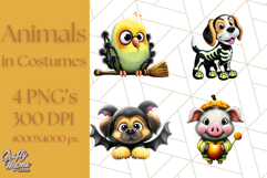 Halloween Animals in Costumes Clipart PNG, Cute Pets Art Product Image 1