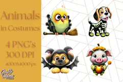 Halloween Animals in Costumes Clipart PNG, Cute Pets Art Product Image 1