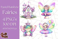 Pastel Fairy Clip Art PNG With Glitter, Rainbow Fairy Png Product Image 1