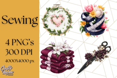 Floral Sewing Clipart PNG Vintage Sewing Elements Needlework Product Image 1