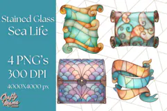 Stained Glass Sea Creatures PNG Clipart, Ocean Fantasy Product Image 1