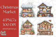 Cozy Christmas Market Stall Clipart PNG, Holiday Art Png Product Image 1