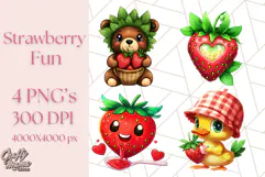 Strawberry Fruit PNG Clipart, Adorable Kawaii Characters Png Product Image 1