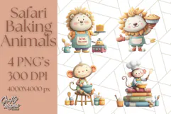 Cozy Safari Baking Animals PNG, Cute Jungle Kitchen Art Product Image 1