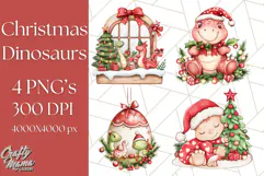 Christmas Dinosaur PNG Clipart, Cute Dino Holiday Art Png Product Image 1